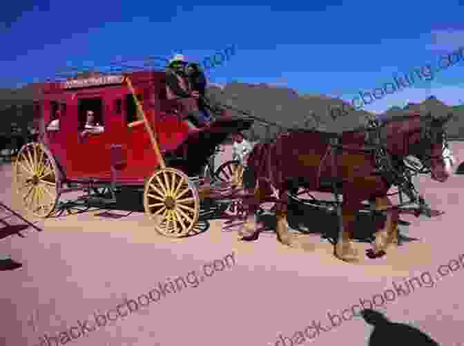 A Horse Drawn Stagecoach Traveling Along A Dusty Road Outside Old Tucson. Images Of Old Tucson