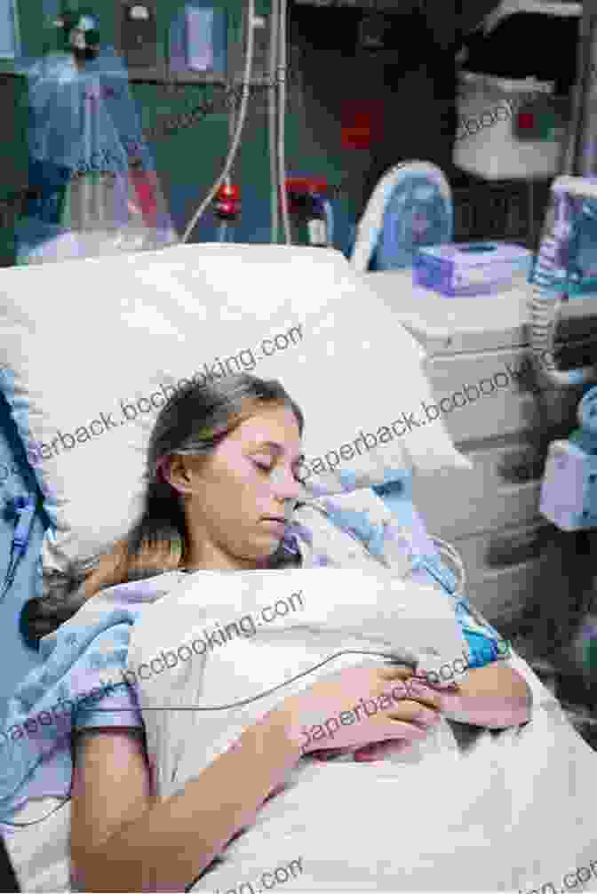 A Young Girl Lying In A Hospital Bed, Her Eyes Filled With Determination And Resilience A Mother S Heart And The Will To Fight