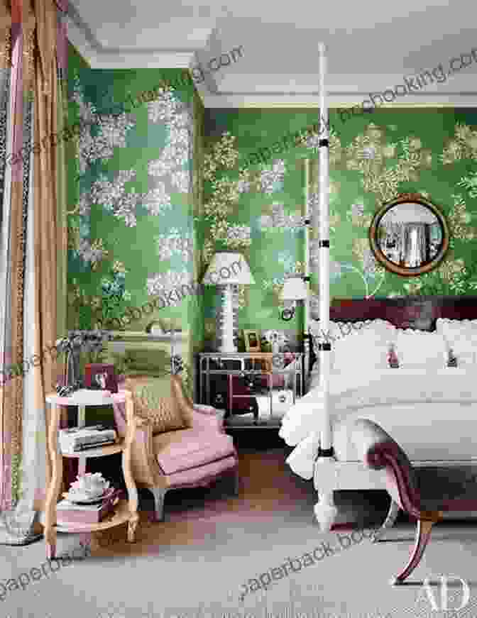 Stunning Chinoiserie Bedroom Featuring A Floral Wallpaper, Ornate Mirror, And Exquisite Textiles Gary Bukovnik: CHINOISERIE
